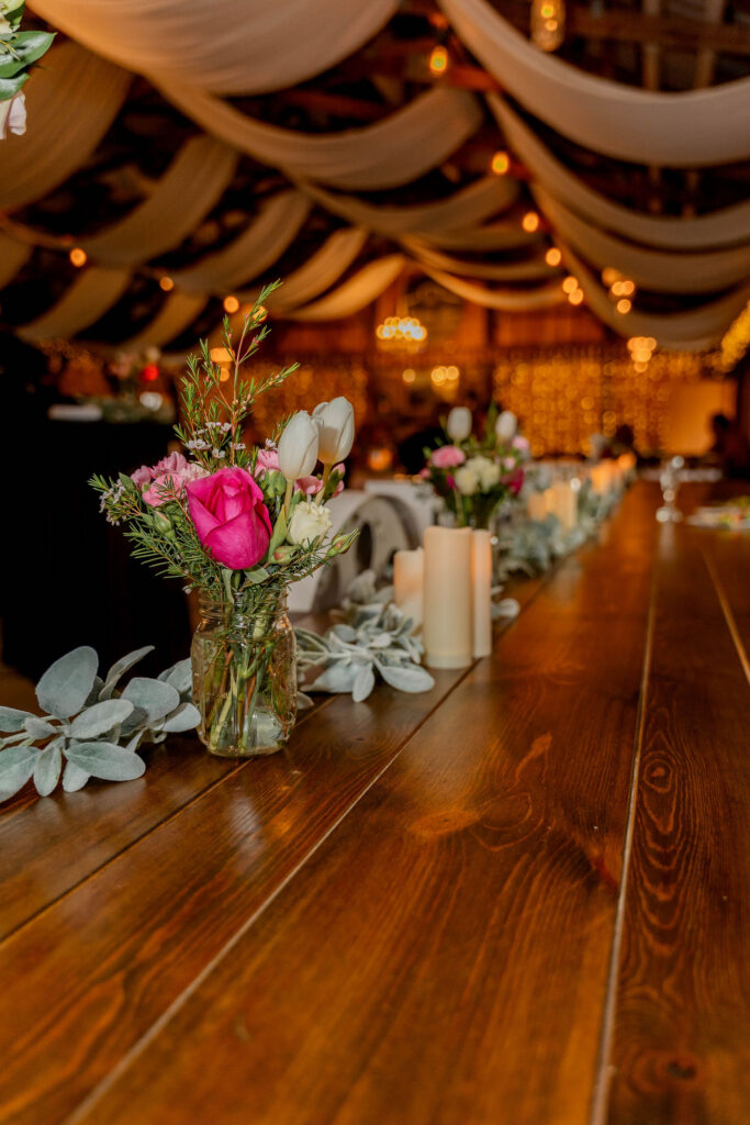 Reception table with flowers