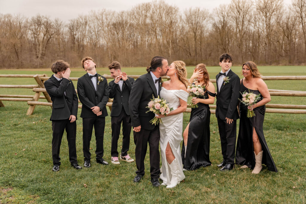 Wedding party in a field